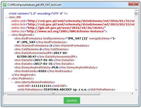 Zobacz jak wygląda jpk vat scalony z różnych źródeł, przy użyciu programu JPK Link - przykładowy plik xml z danymi